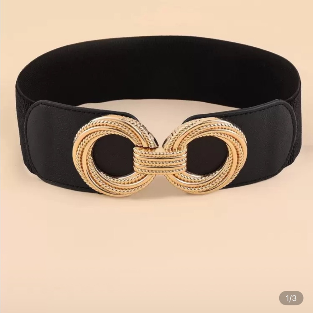 Zara Black Belt with Gold Interlocking Buckle - Picture 1 of 7